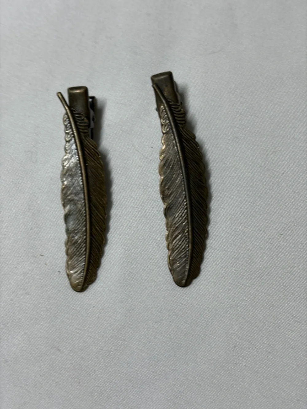 Boho Feather Hair Clips Bronze Tone Western Style